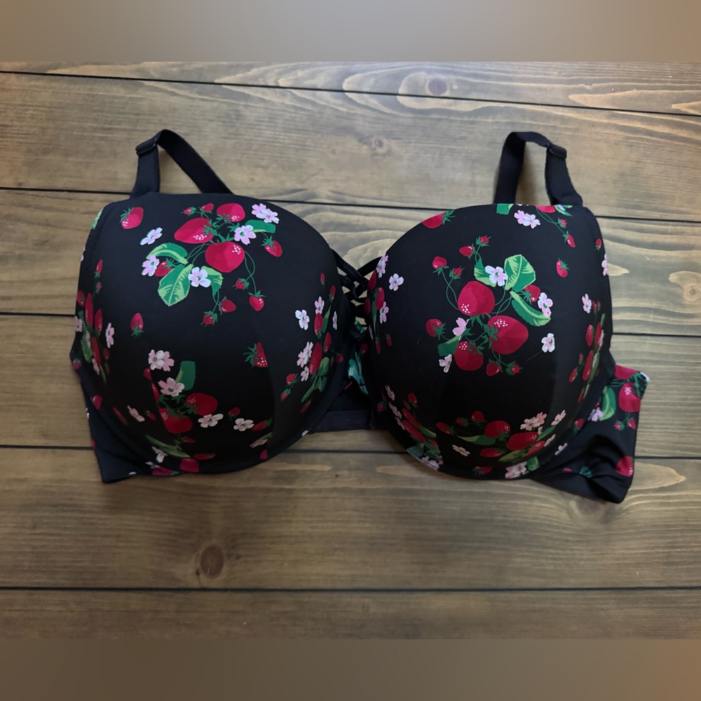 Torrid Curve Strawberries and Floral Black Bra